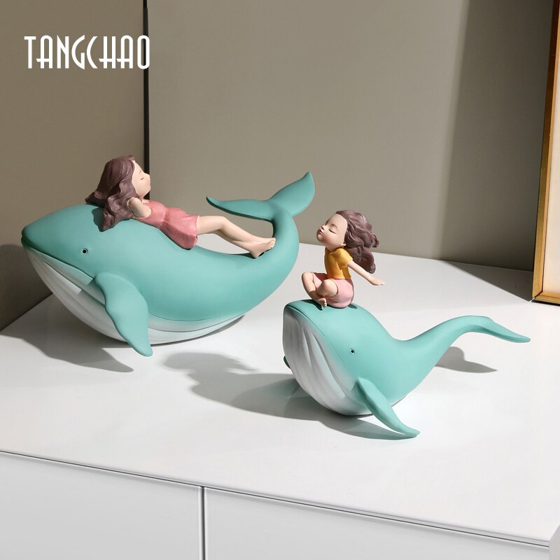 Nordic Style Whale Girl Statue