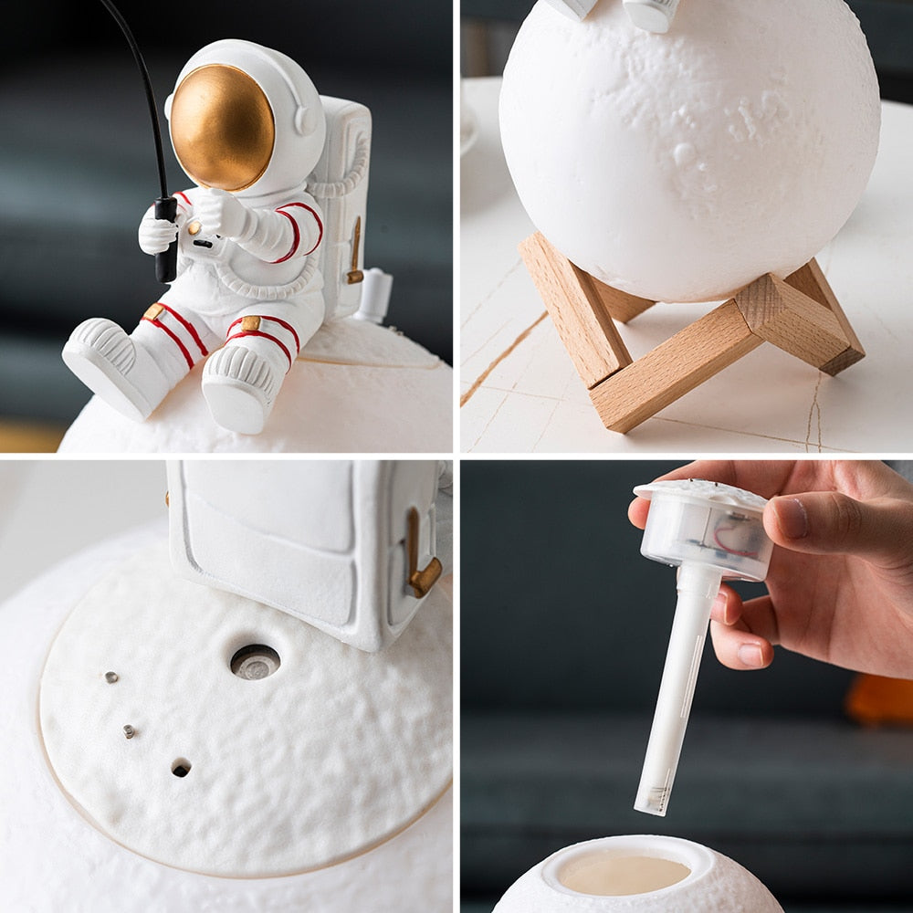 Astronaut Figurines With Moon Lamp & Humidifier