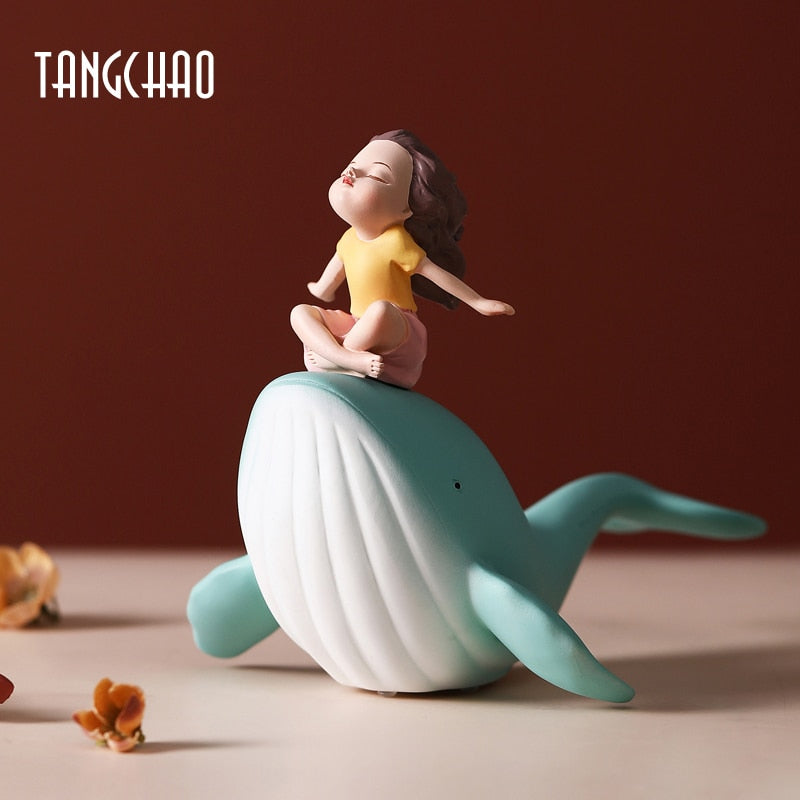 Nordic Style Whale Girl Statue