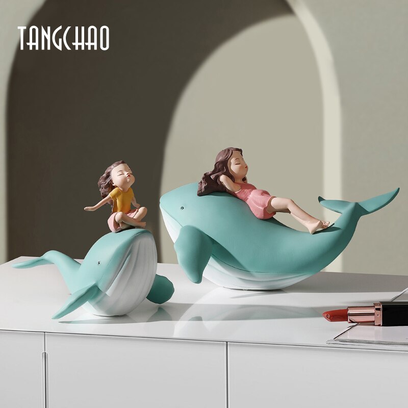 Nordic Style Whale Girl Statue