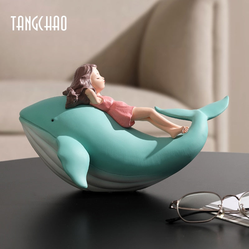 Nordic Style Whale Girl Statue